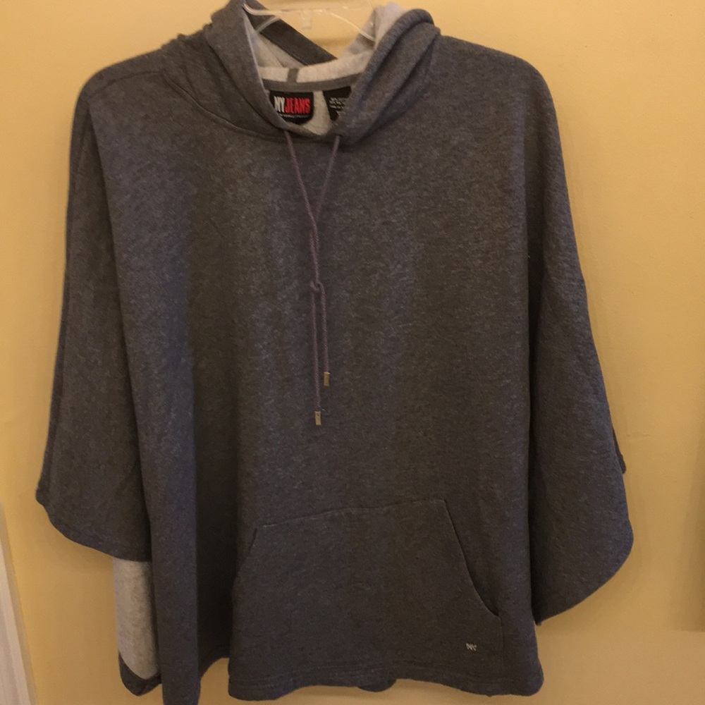 Gray hooded poncho